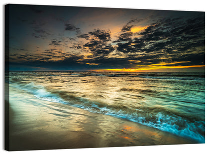 Shoreline Sunset with Boat Silhouette Wall Art