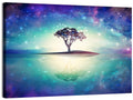 Glowing Island Tree Under Starry Nebula Wall Art