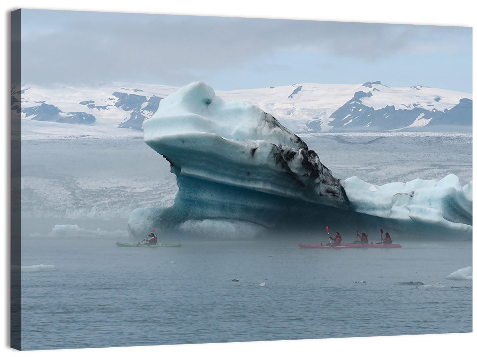 Jökulsárlón Iceberg with Kayakers Wall Art, canvas print, landscape
