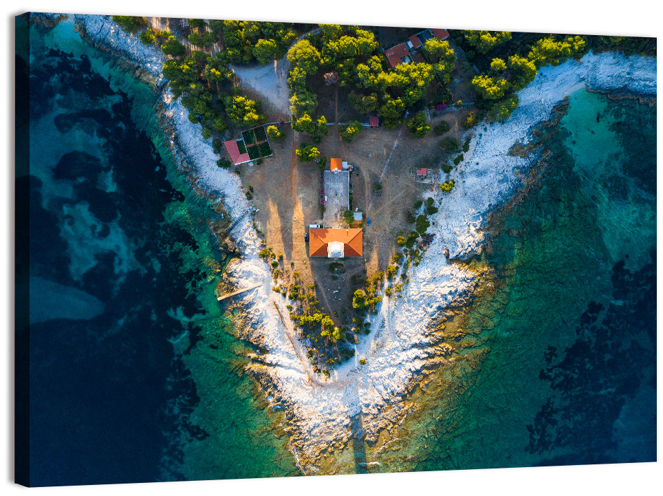 Veli Rat Aerial Lighthouse View Wall Art, canvas print, landscape