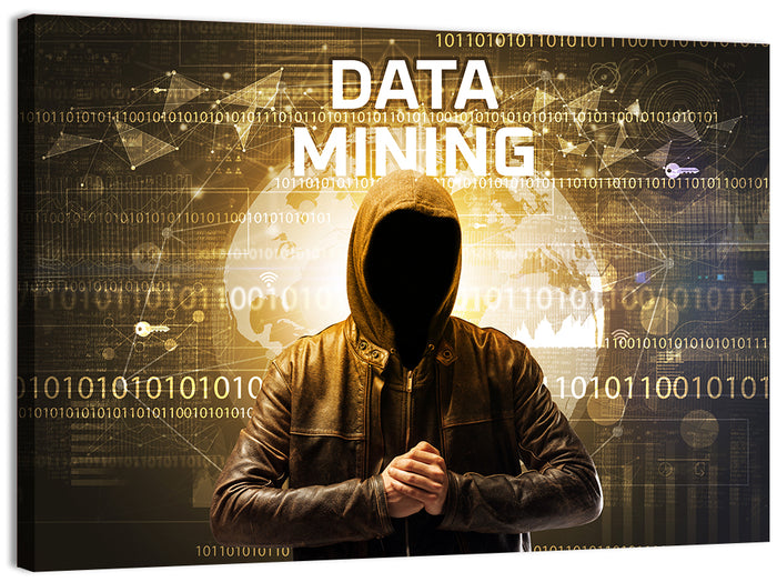 Hooded Hacker Data Mining Concept Wall Art as a canvas print