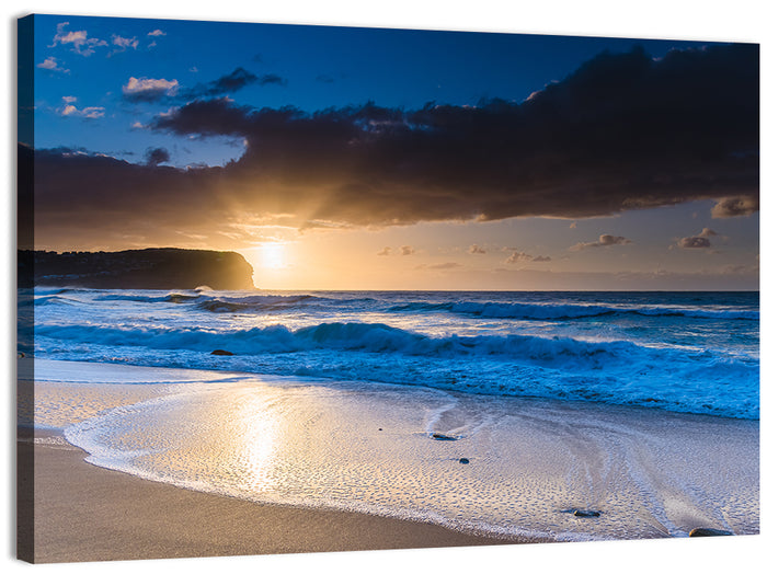 Macmasters Beach Golden Sunrise Wall Art as a canvas print