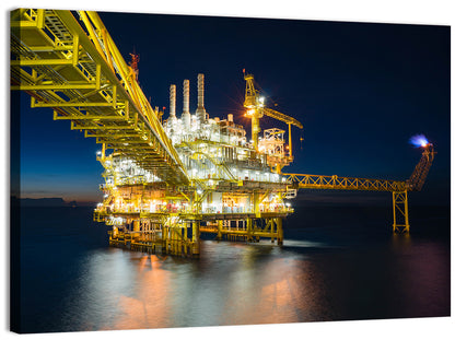 Glowing Offshore Oil Rig Wall Art