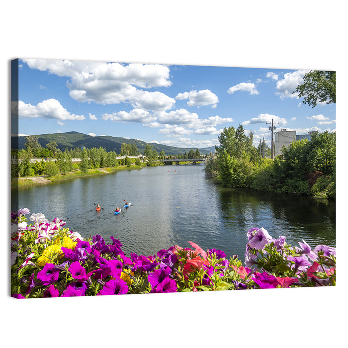 Sand Creek River with Petunias Wall Art as a canvas print