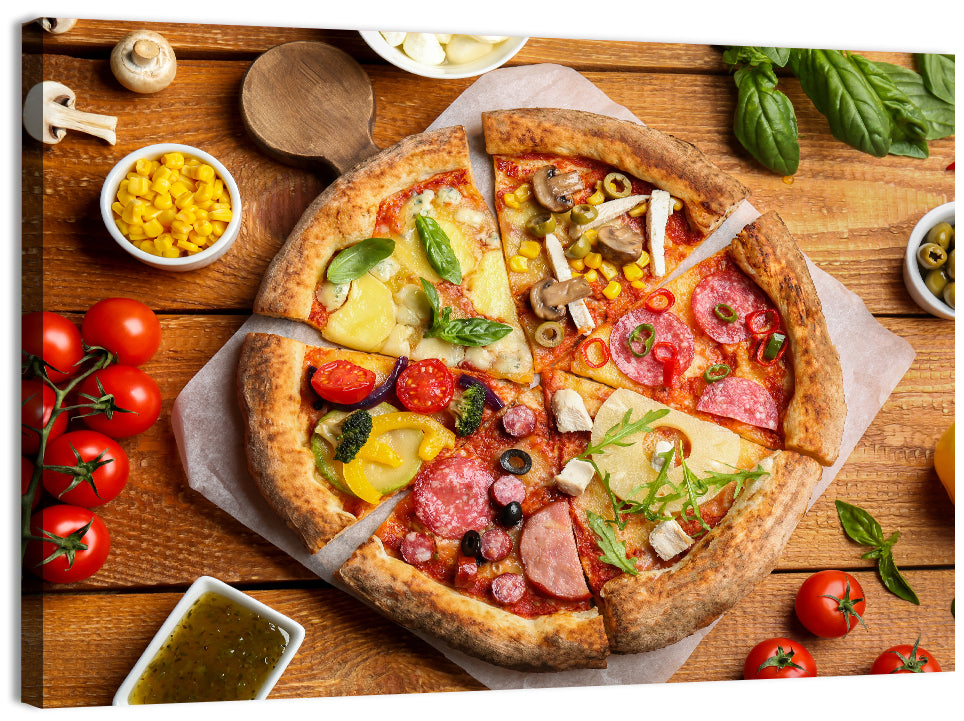 Sliced Pizza on Wooden Board Wall Art