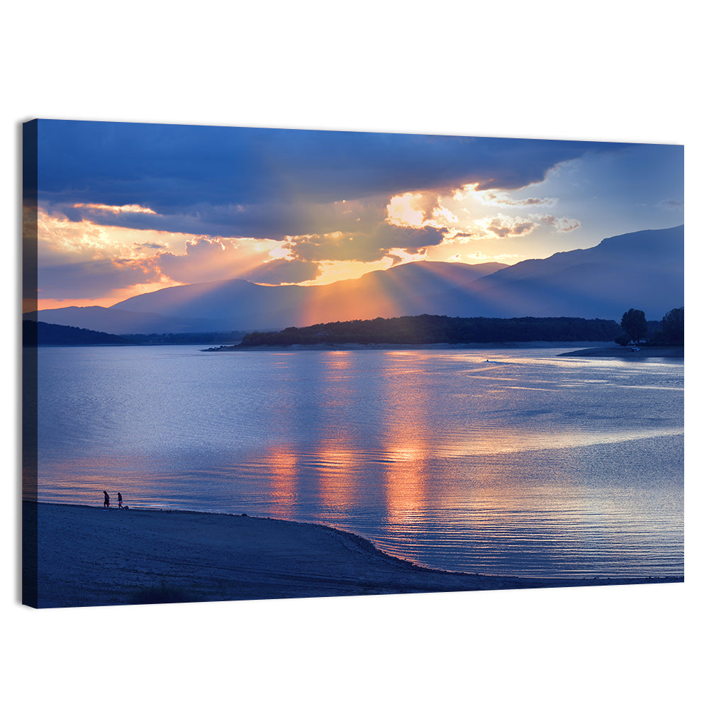 Lake Sunset with Silhouettes Wall Art, canvas print, landscape