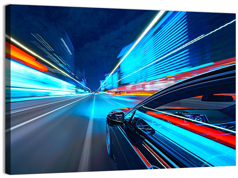 Light Trails Speed Car Wall Art, canvas print, landscape