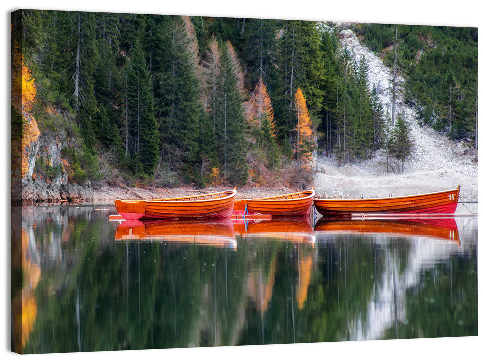 Autumn Rowboats on Mountain Lake Wall Art