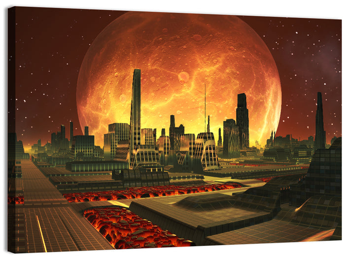 Molten Lunar Cityscape Wall Art as a canvas print