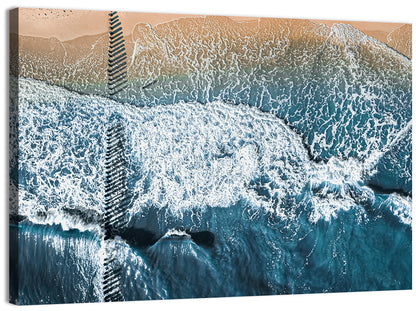 Aerial Pier Pilings Over Surf Wall Art
