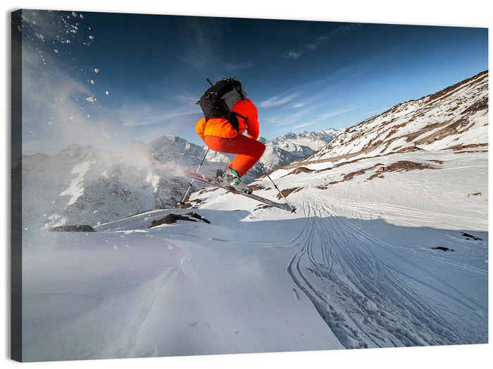 Skier Mid-air Jump Wall Art as a canvas print