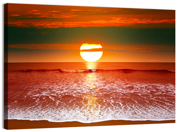 Sunset Over Ocean Wall Art as a canvas print