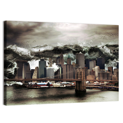 Tsunami Over Manhattan Skyline, Brooklyn Bridge Wall Art