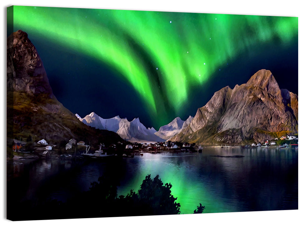 Northern Lights Over Snow Capped Mountains Wall Art