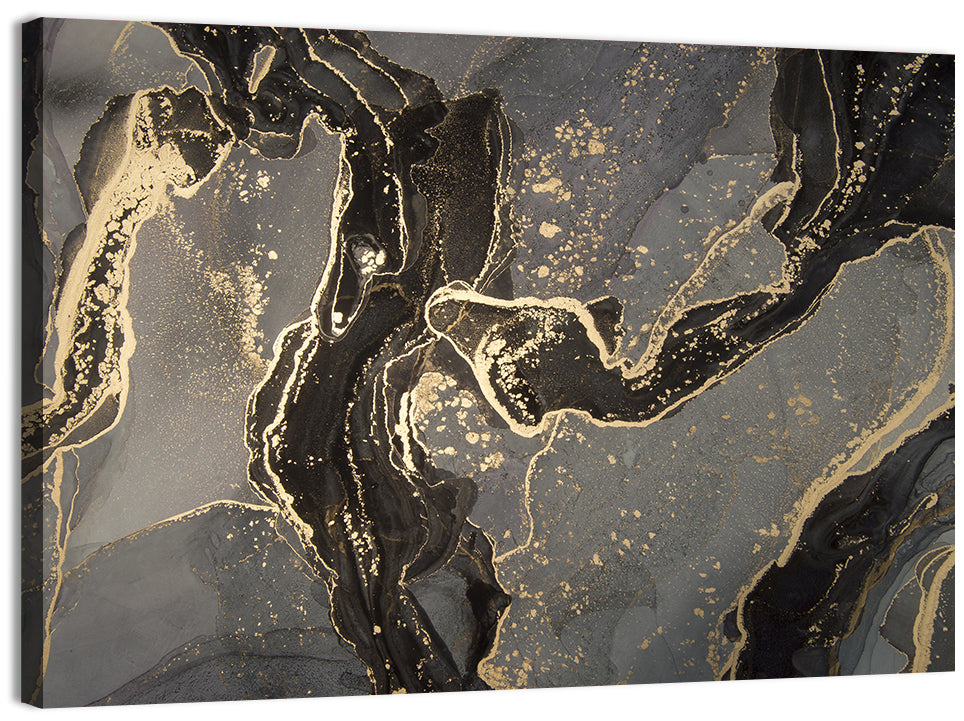 Black and Gold Marbled Abstract Wall Art, canvas print, landscape