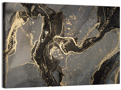Black and Gold Marbled Abstract Wall Art