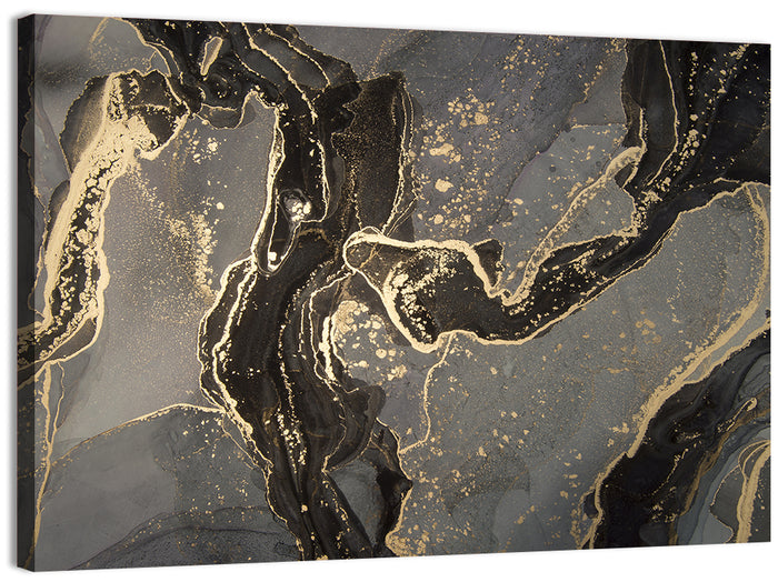 Black and Gold Marbled Abstract Wall Art as a canvas print