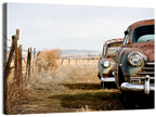 Abandoned Rusty Vintage Cars Behind Barbed Wire Wall Art