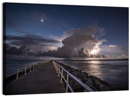 Fluffy Clouds Above Pier Wall Art