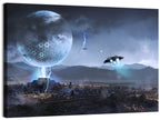 Alien Planet Cityscape with Spaceships Wall Art