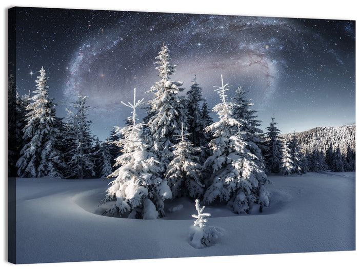 Milky Way Winter Forest Wall Art as a canvas print