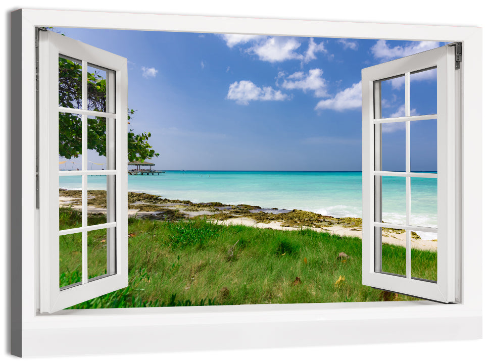 Gazebo on Pier Over Turquoise Ocean Wall Art, canvas print, landscape
