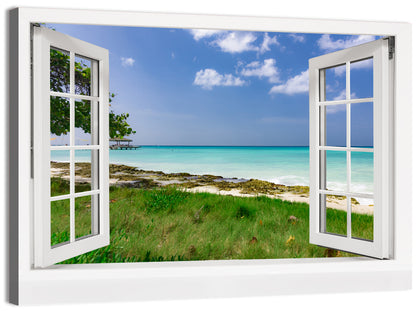 Gazebo on Pier Over Turquoise Ocean Wall Art