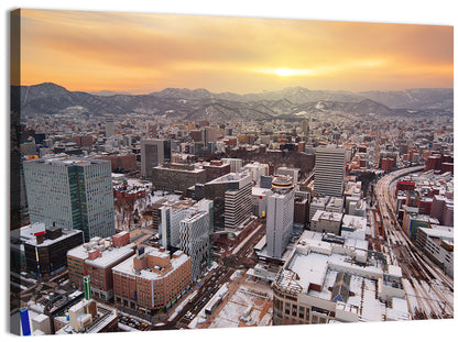 Sapporo Station Skyline at Golden Hour Wall Art