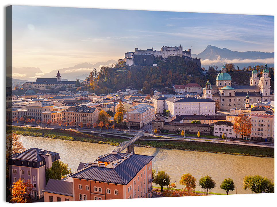 Salzburg Skyline at Golden Hour Wall Art, canvas print, landscape