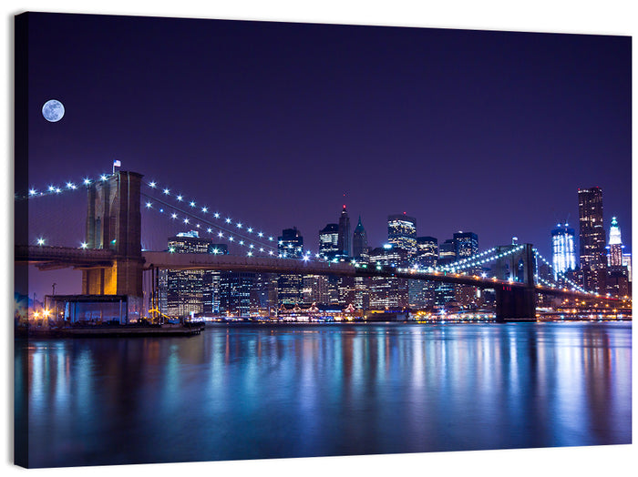 Brooklyn Bridge Moonlit Reflections Wall Art as a canvas print