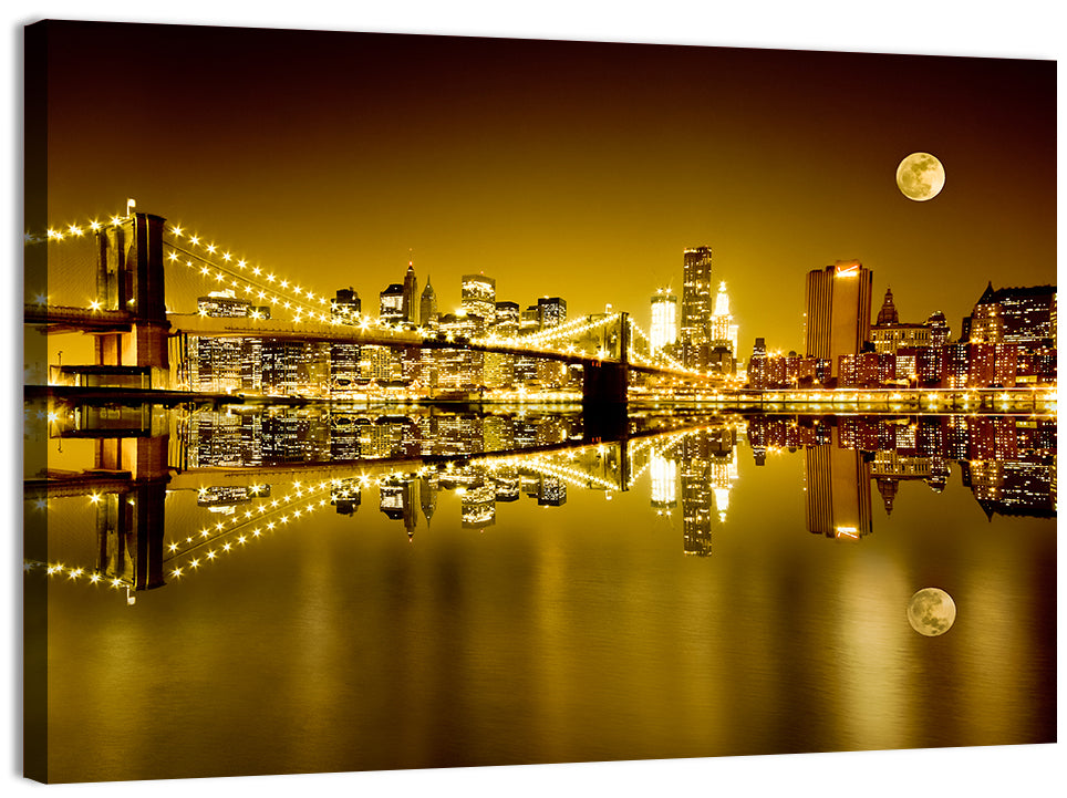 Brooklyn Bridge Moonlit Reflection Wall Art