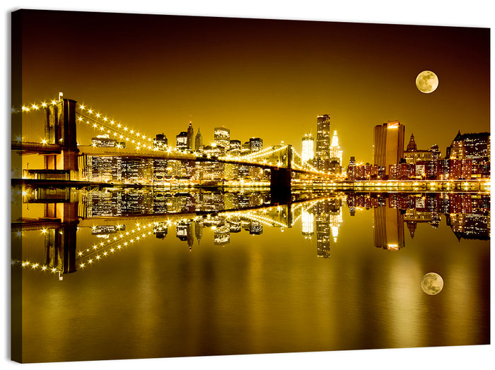 Brooklyn Bridge Moonlit Reflection Wall Art as a canvas print