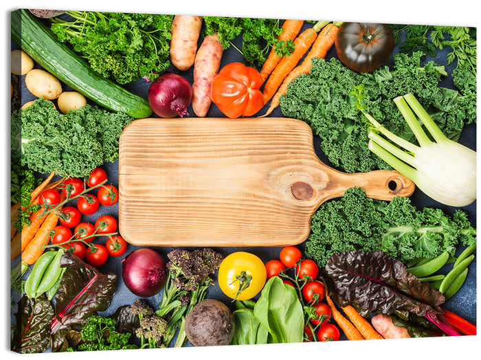 Vegetable Harvest on Cutting Board Wall Art as a canvas print