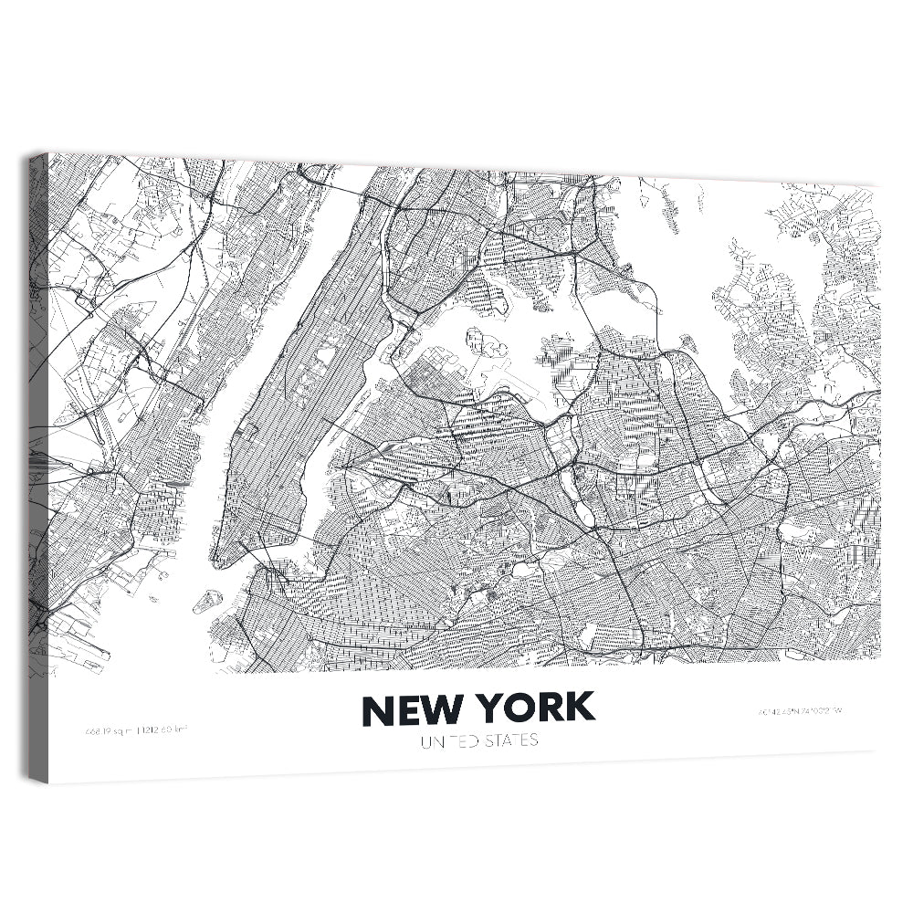 New York Street Grid Map Wall Art, canvas print, landscape