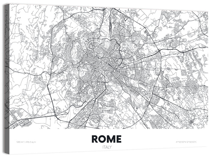 Rome City Map Wall Art as a canvas print