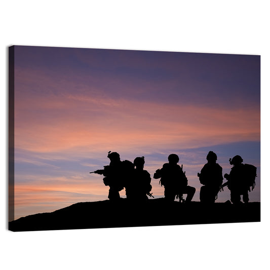 Soldiers Silhouetted at Sunset Wall Art