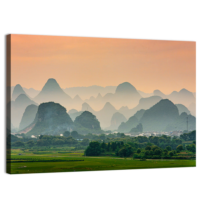 Misty Karst Mountains Wall Art as a canvas print