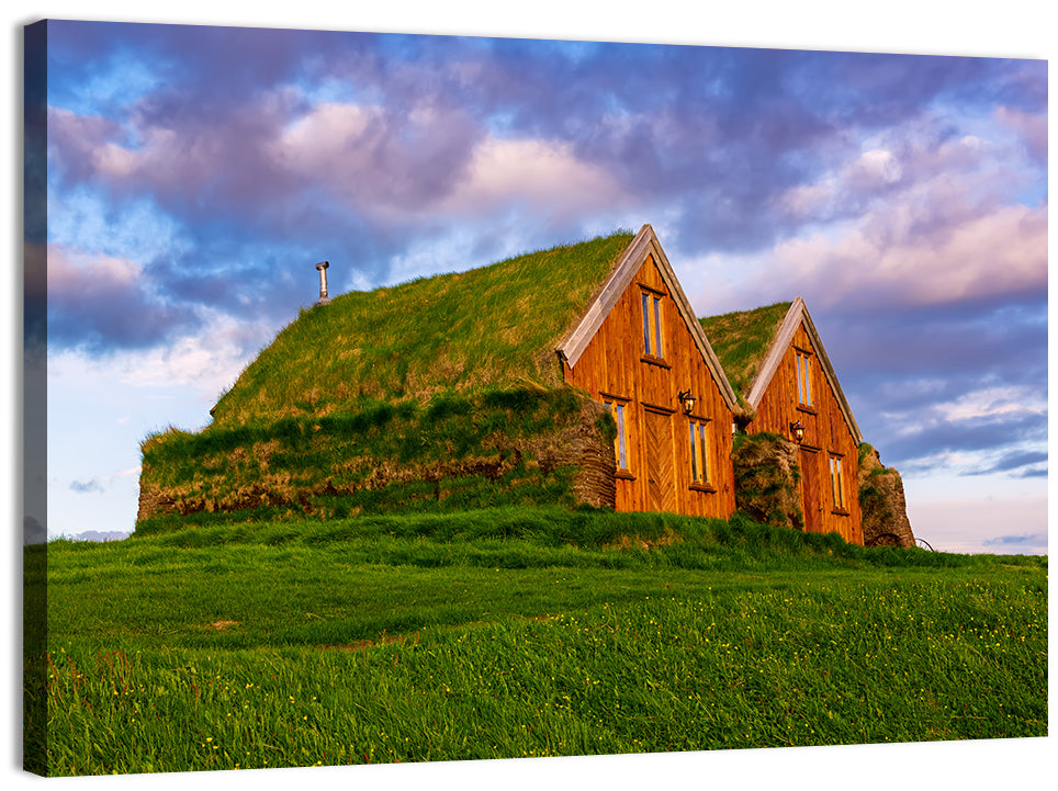 Icelandic Turf Houses at Dusk Wall Art