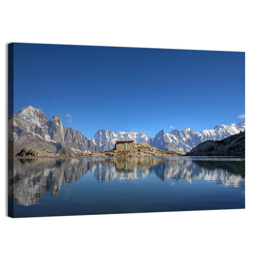 Stone Cabin on Mountain Lake Wall Art