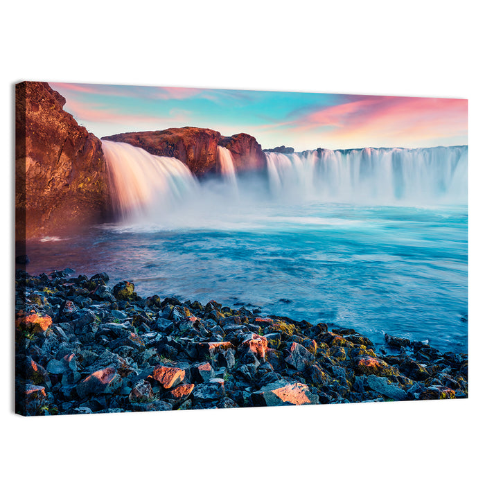 Goðafoss Waterfall at Sunset Wall Art as a canvas print