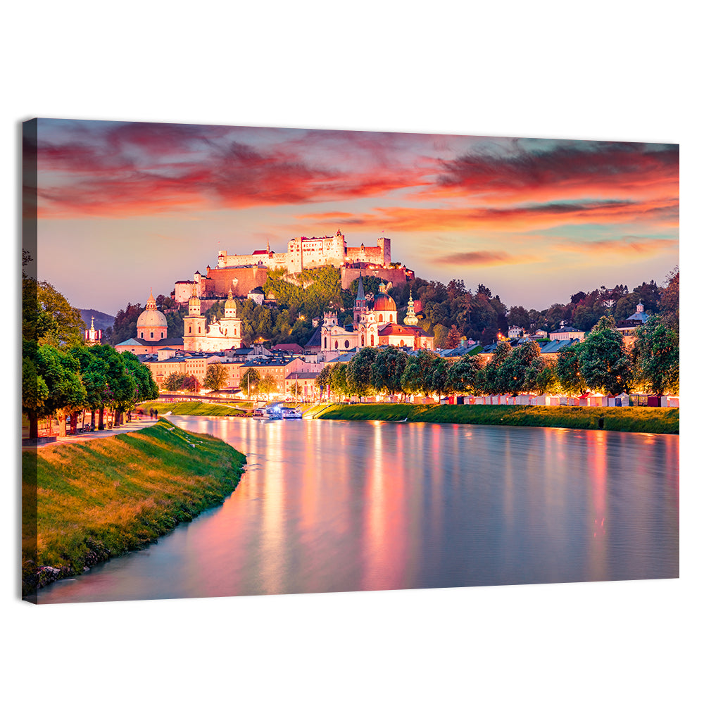Hohensalzburg Fortress at Sunset Wall Art, canvas print, landscape