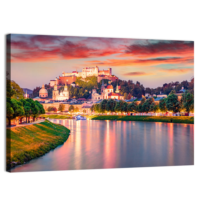 Hohensalzburg Fortress at Sunset Wall Art as a canvas print
