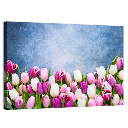 Tulips on Textured Blue Wall Art