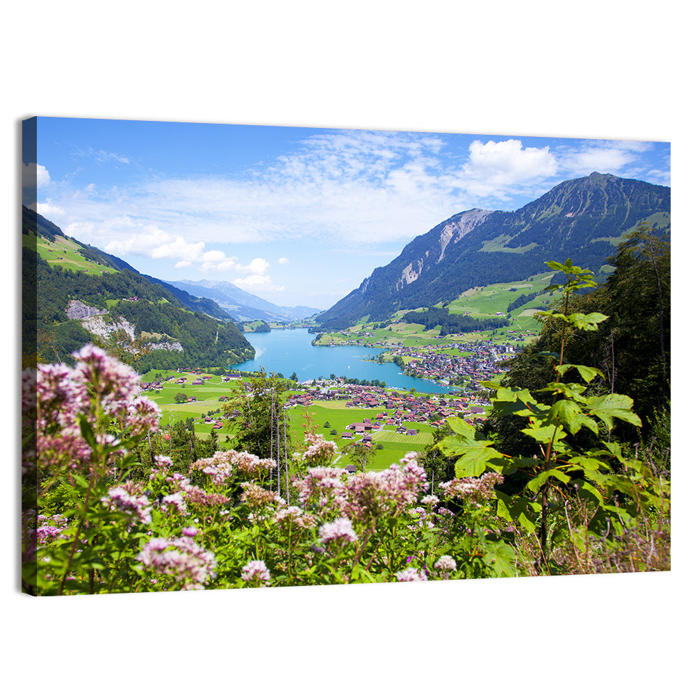 Lungern Village with Wildflowers Wall Art, canvas print, landscape