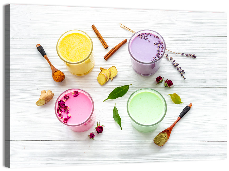 Four Lattes with Botanicals Wall Art
