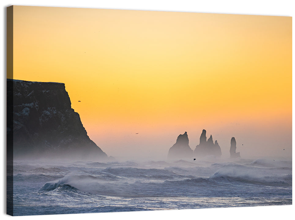 Dyrholaey Cliff with Reynisdrangar Sea Stacks Wall Art