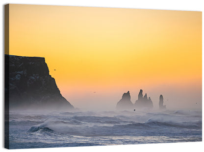 Dyrholaey Cliff with Reynisdrangar Sea Stacks Wall Art