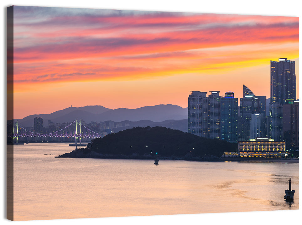 Gwangan Bridge and Busan Skyline Wall Art, canvas print, landscape