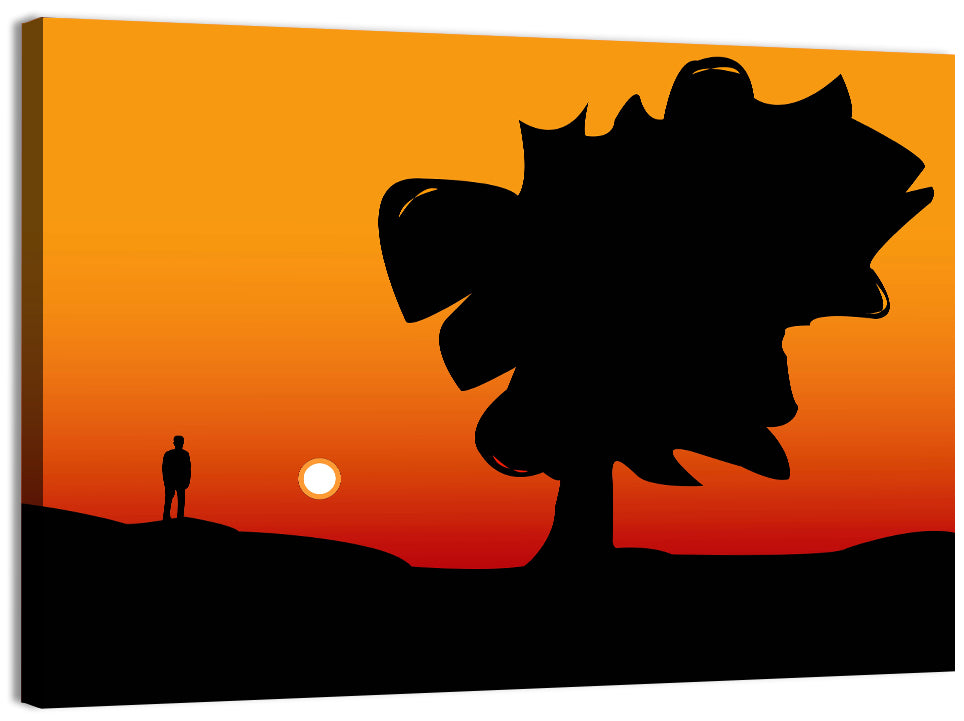 Solitary Sunset Silhouette Wall Art