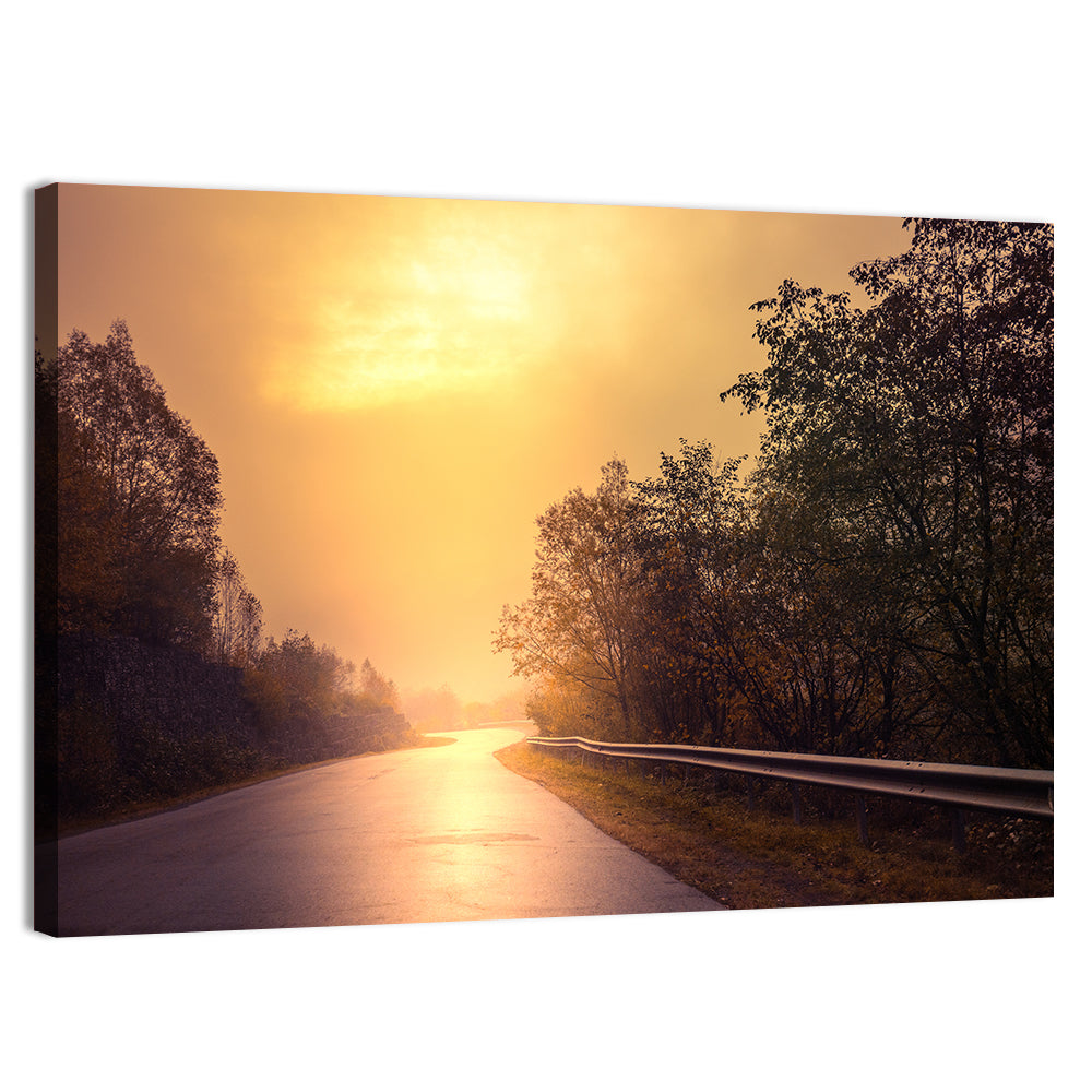 Windy Misty Forest Road Wall Art, canvas print, landscape